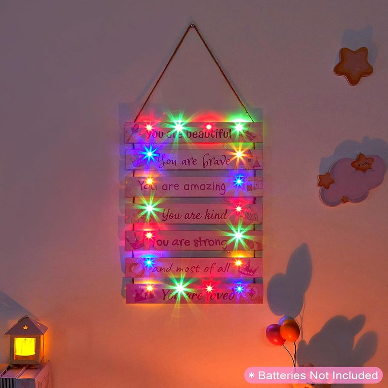 FIOBEE Girls Room Décor for Teen Girls Boys with LED Light Wall Decor for Bedroom Motivational Inspirational Wall Art Girl Room Decoration for Kids Studyroom, 8 Kinds of Lights, Pink Princess - Image 3